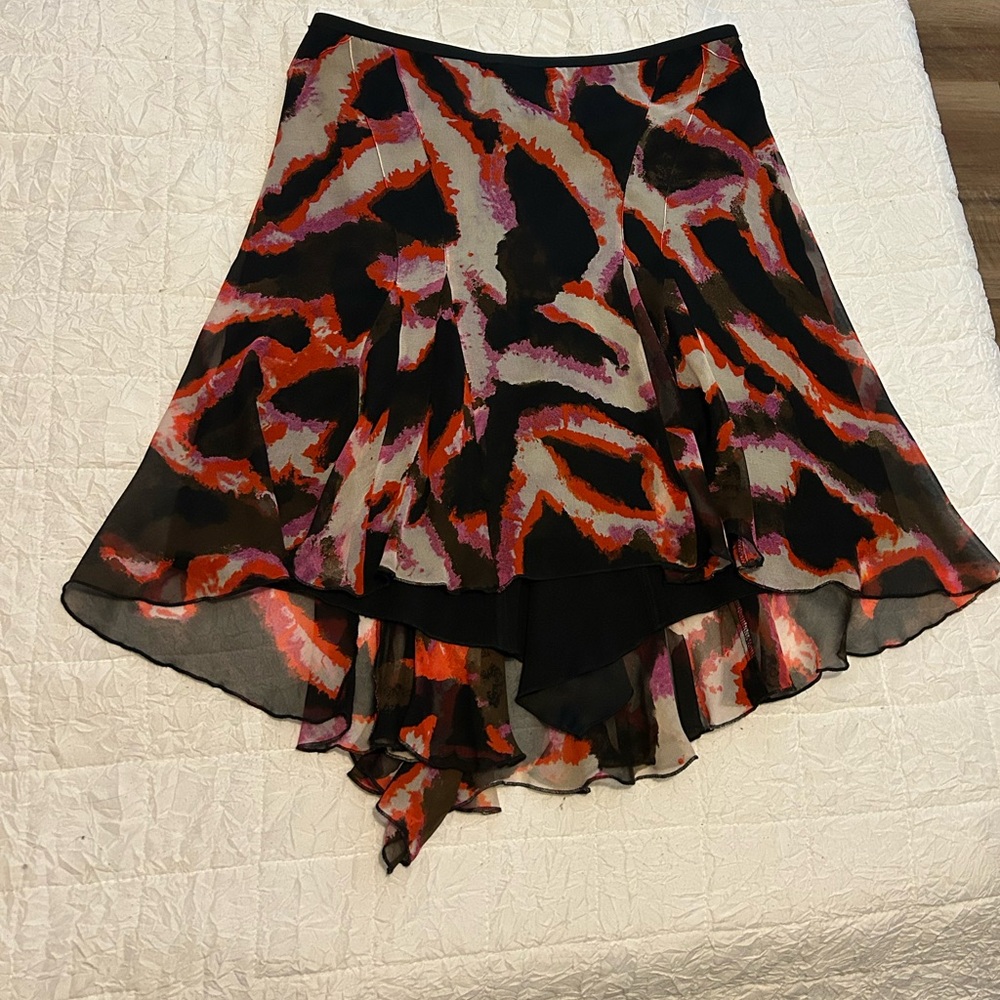 Diane Von Furstenberg Black Multicolor High-Low Silk Skirt